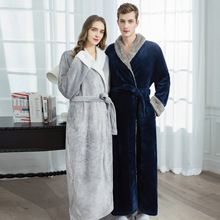 秋冬季法兰绒睡袍加绒加厚情侣款男士长款睡衣女士可爱家居服批发