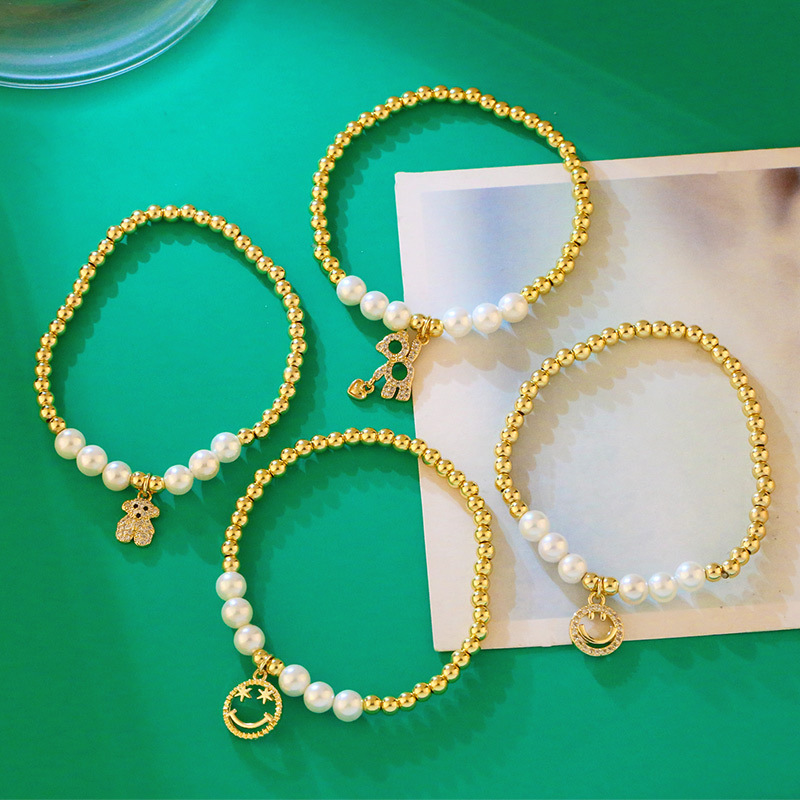 Perlenbesetztes Liebesbärenarmband Kupferzirkon Elastisches Armband display picture 2