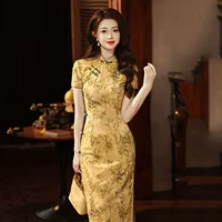 Золотой тест Guофэн длинный улучшенный cheongsam 2024 новый молодой женский ретро самосовершенствование обычно можно носить