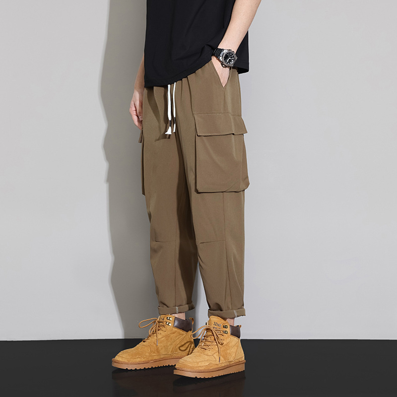 Primavera y otoño funcionan pantalones de trabajo hombre marca de moda americana retro suelta grande recto pantalones de bolsillo pantalones casuales