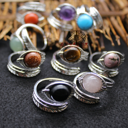 Wholesale of European and American jewelry and accessories. Medieval retro exaggerated blue turquoise ring with adjustable opening.