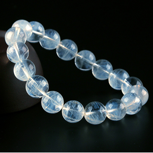 Natural Blue Pinwheel Stone Bracelet, Ice Blue Fluffy Pinwheel Crystal Accessory Wholesale, Angel Feather Blue Pinwheel Stone Bracelet