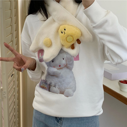 Cute blush puppy plush scarf Korean style ins style girly heart autumn and winter new warm and thickened cross scarf