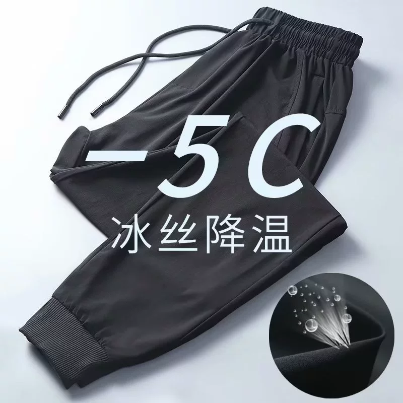 Silk thin men's comfortable elastic breathable trousers for leisure, autumn, oversize