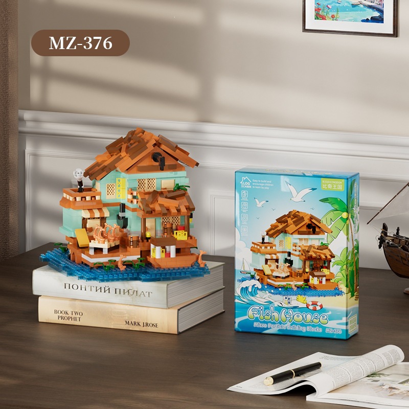 Nuevos productos transfronterizos de arquitectura de bloques de construcción de paisajes callejeros, casas de pescadores, juguetes de puzzle para niños, adornos, regalos del 1 de junio