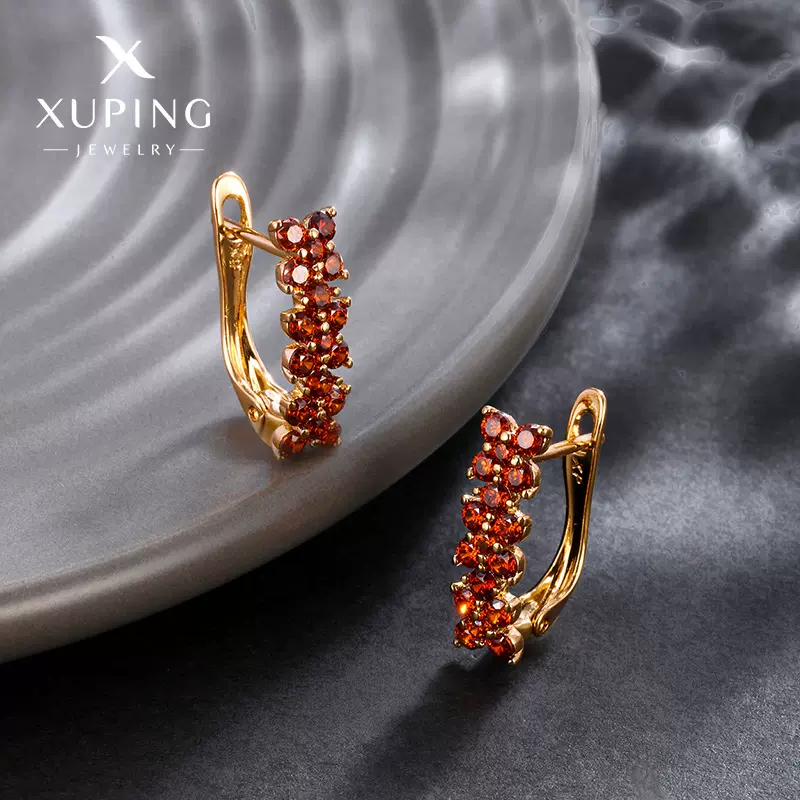 旭平石榴红宝石花朵时尚俄罗斯款D字扣耳扣耳饰轻奢高级感耳环女