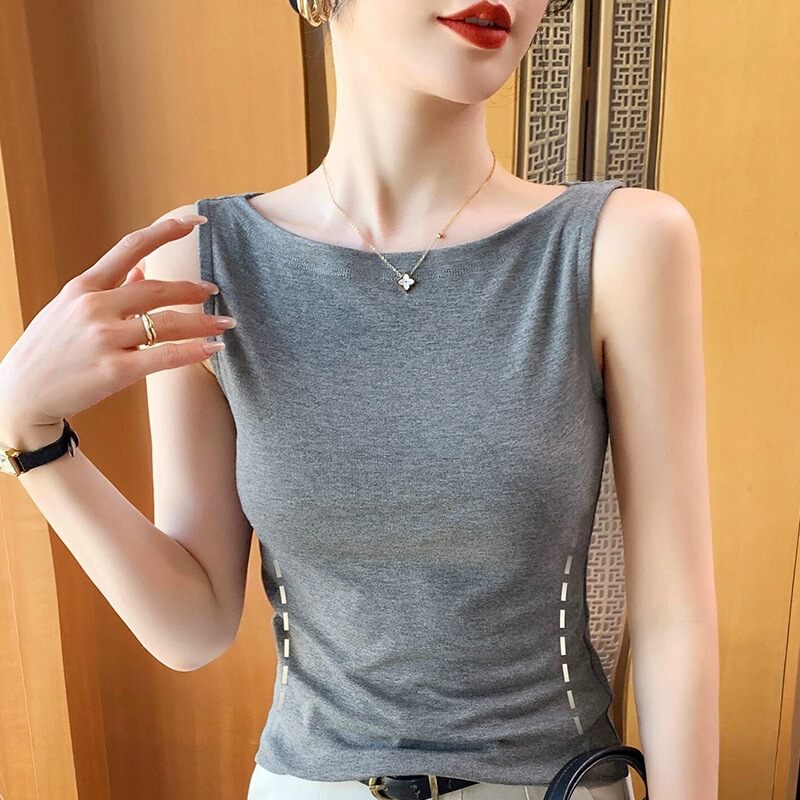 Summer New Style One-Shoulder Boat Neck Camisole Vest for Women, Suitable for Wearing under a Blazer or as a Casual Sleeveless T-Shirt Summer New Style One-Shoulder Boat Neck Camisole Vest for Women, Suitable for Wearing under a Blazer or as a Casual Sleeveless T-Shirt