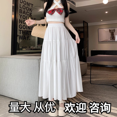 2025 Spring/Summer Sweet & Elegant All-Match A-Line Skirt: Slimming High-Waisted Mid-Length Casual Flared Design