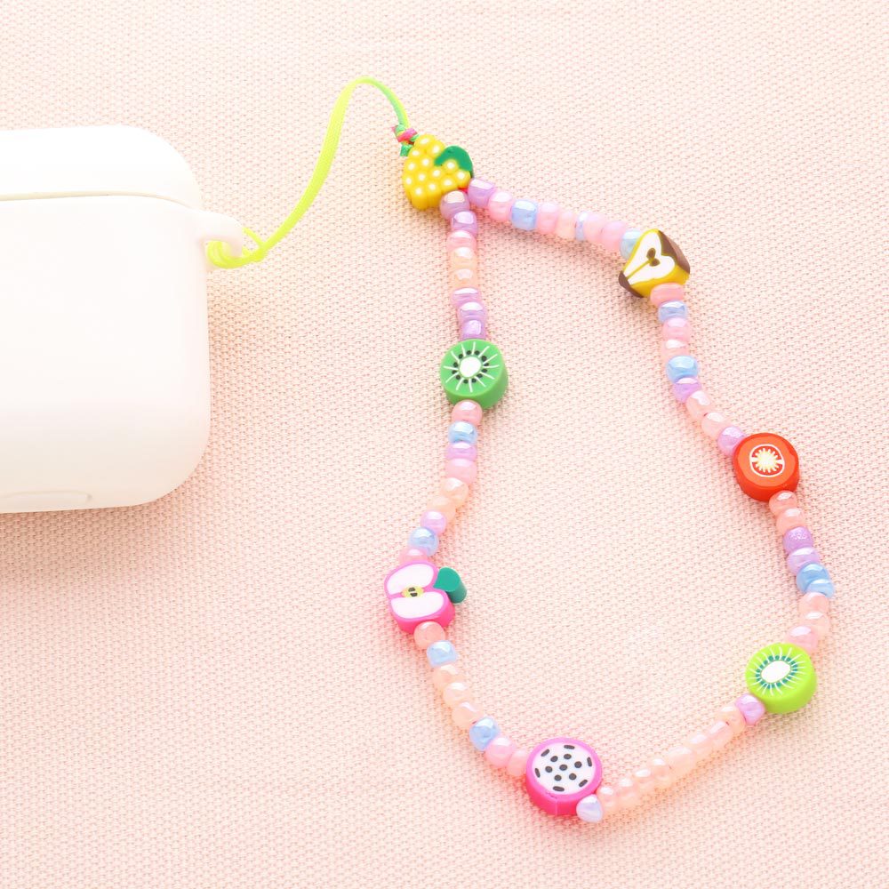 fashion color soft ceramic mobile phone lanyard fruit beaded wristband mobile phone chainpicture4