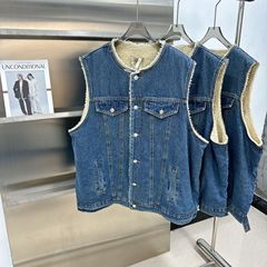 2025秋冬羊羔毛牛仔马甲宽松时尚百搭短款外搭加厚背心外套女休闲