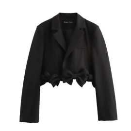 2024秋wish亚马逊eBay黑色蝴蝶结饰短款西装西服