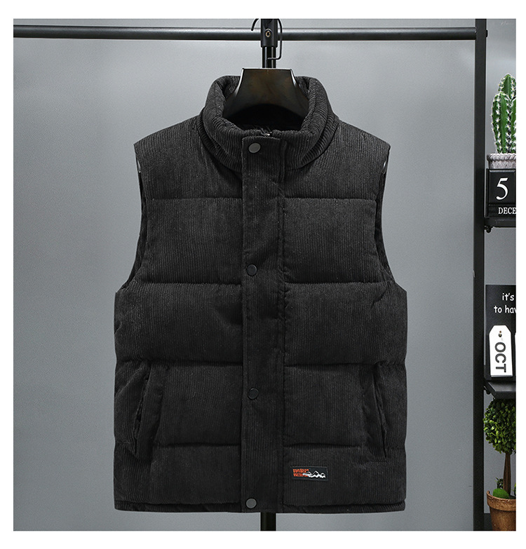 Men's Winter Corduroy Vest Sleeveless Warm Padded Outerwear Black_voghion.com