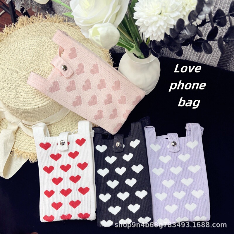 Popular Knitted Crossbody Bag, Cute and Fashionable Multi-Color Shoulder Bag, Mobile Phone Bag, Coin Purse, Color Matching Cosmetics Bag, Spring 2025