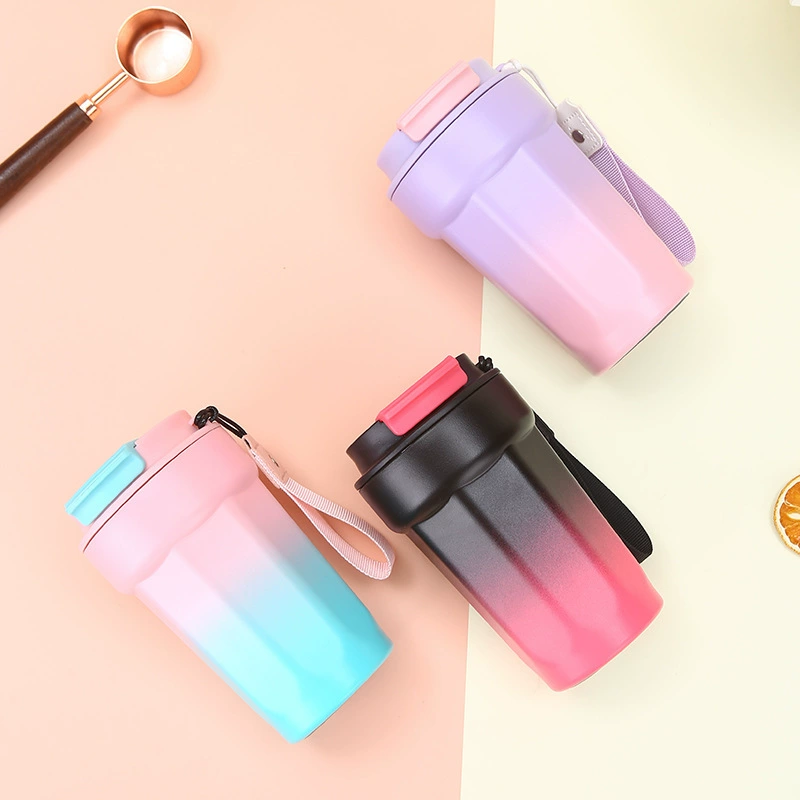 Capacious coffee handheld high quality glass stainless steel for students, gradient