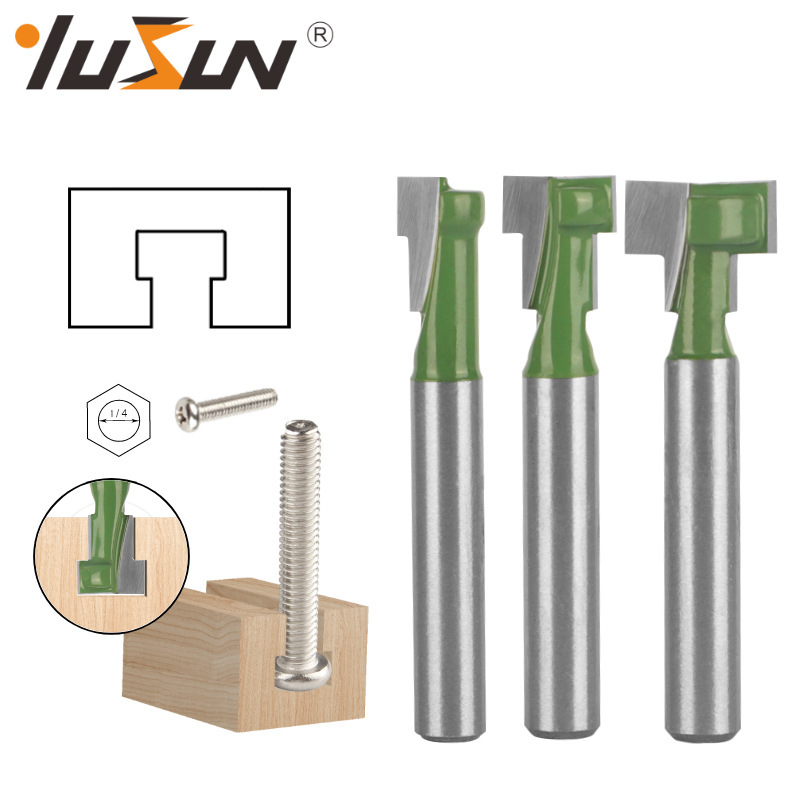 Yusheng Keyhole Cutter Green Three-Piece Set 1/4 Handle Woodworking Milling Cutter Single and Double Blade T-Groove Cutter Keyhole Photo Frame Hole Yusheng Keyhole Cutter Green Three-Piece Set 1/4 Handle Woodworking Milling Cutter Single and Double Blade T-Groove Cutter Keyhole Photo Frame Hole