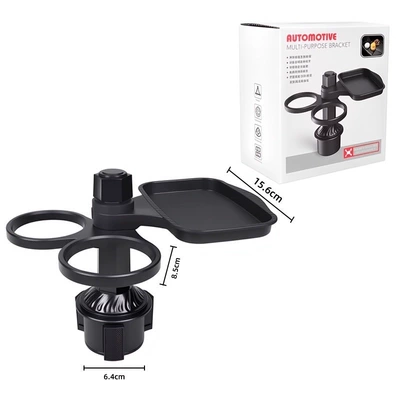 Creative car tray, multi-functional storage and small dining table, car beverage, coffee, and hamburger cup holder (Car cup holder/beverage holder) - black-tray-double-cup-holder