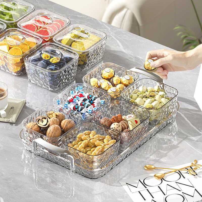 Fruit Tray with a High-End Feel, Light Luxury Style for Living Room, Household Coffee Table Candy Box with Lid, Dust-Proof Snack Box for Seeds, Nuts, and Dried Fruits