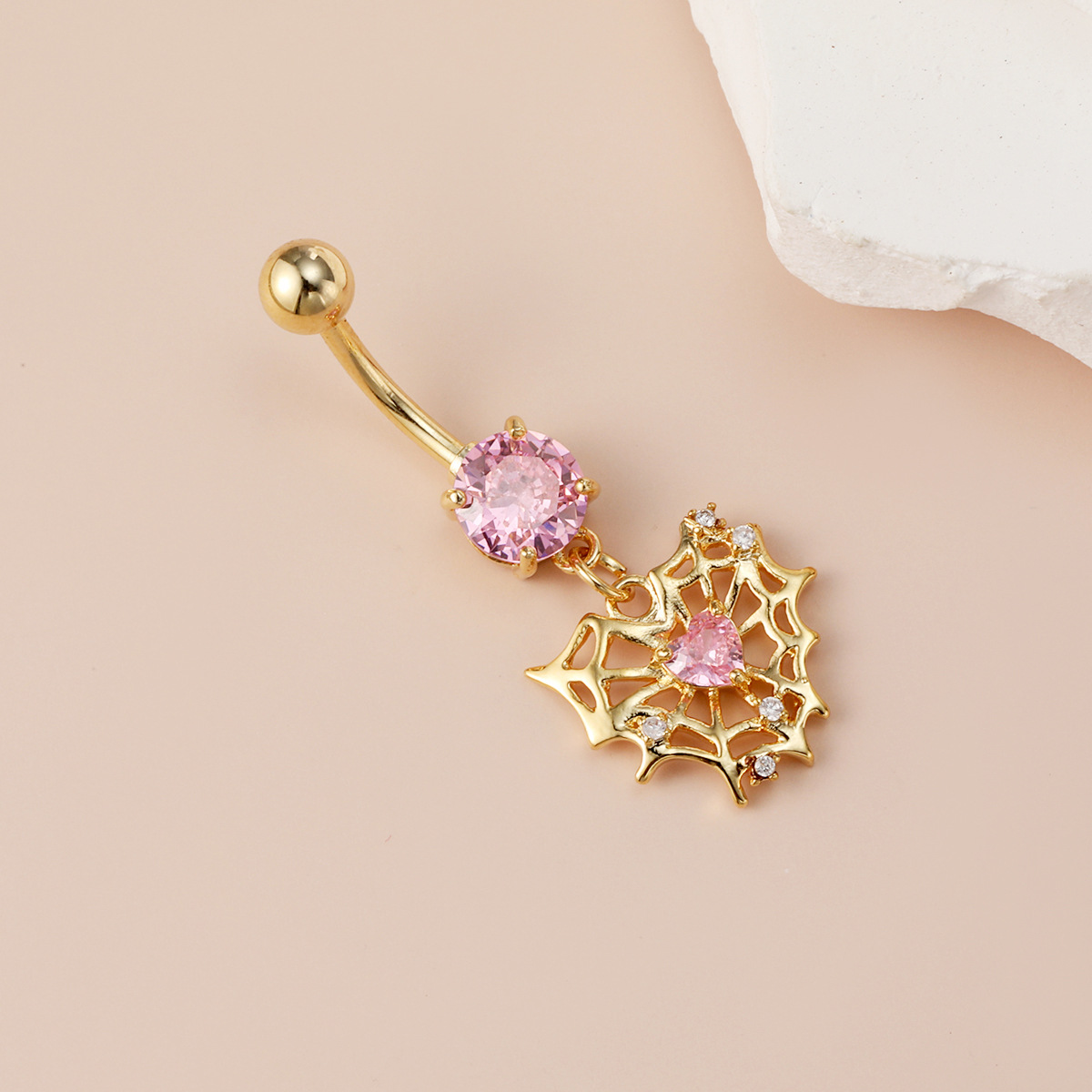 Bambos vėrimo žiedas širdelės voratinklis su deimantais_voghion.com