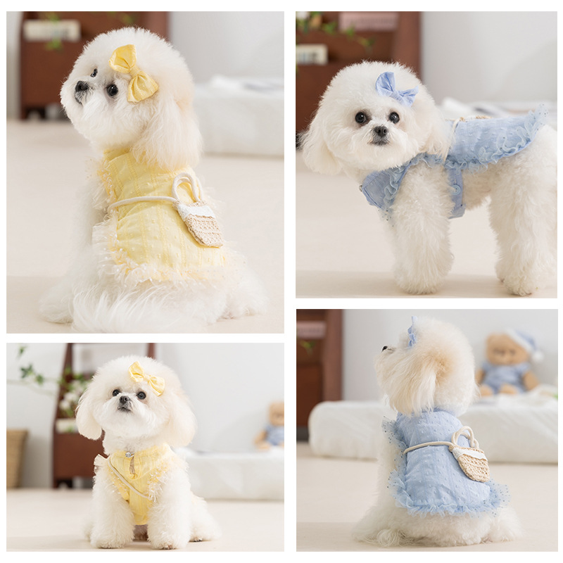 Primavera y verano, perro, bolso pastoral tranquilo, chaleco de dos patas, perro pequeño, estilo dama, gato, mascota, ropa de peluche