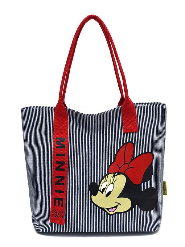 Cartoon lindo gran capacidad bolso de mano para mujeres nueva moda tela rayas simple bolso de hombro de viaje