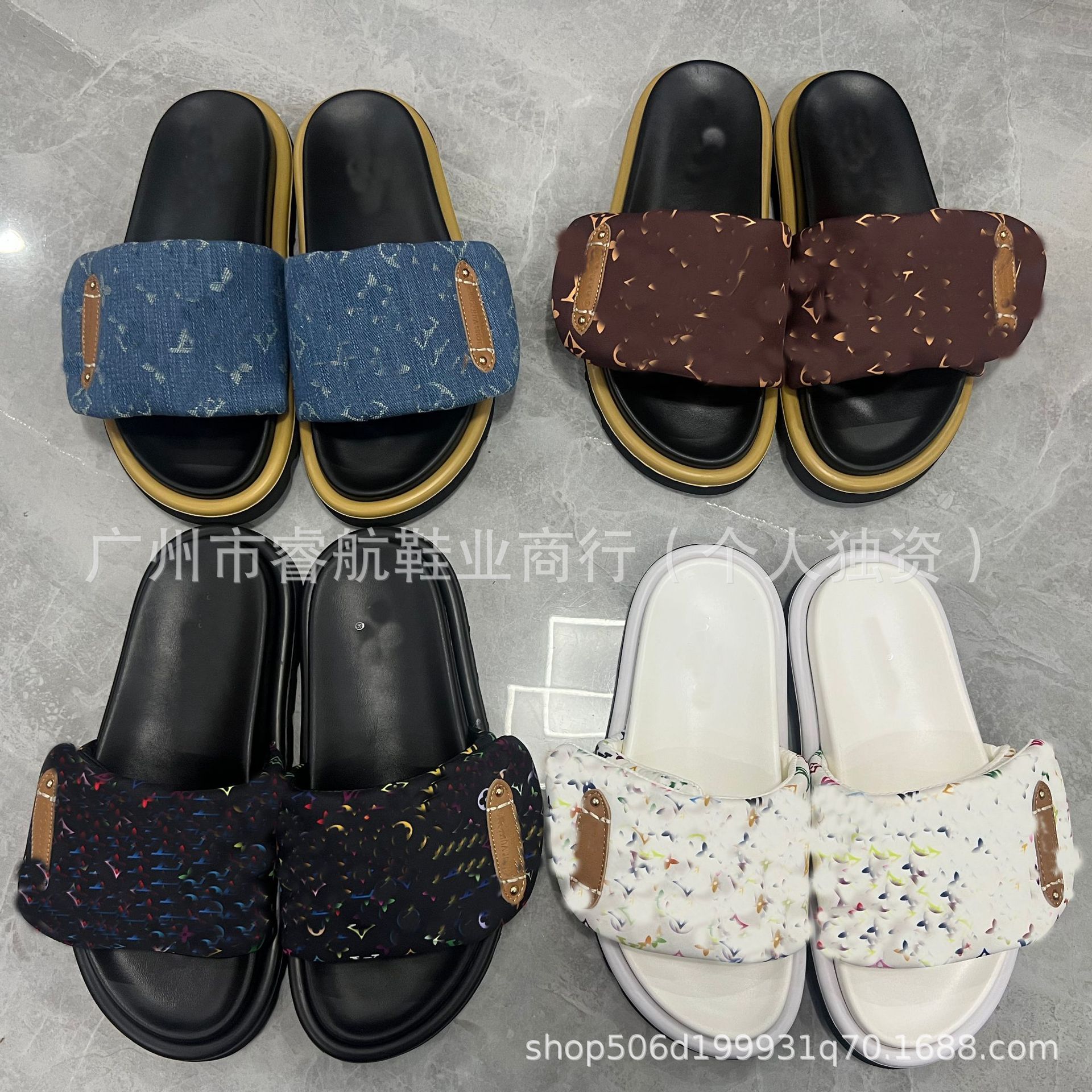 Women's Top-Level Presbyopic Velcro Slippers for Couples, Denim Fabric, Large Size Women's Shoes for Export