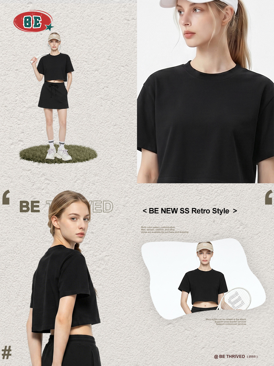 Be mujer ropa| Verano tendencia callejera europea y americana camiseta corta camiseta suelta delgada de color sólido sensación fría de mangas cortas mujeres image 5