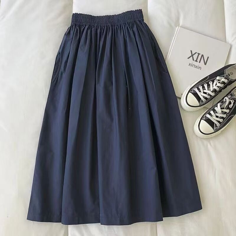 Skirt 2026 New Solid Color Workwear Style Mid-Length High-Waisted Slimming Korean Style Plus Size Loose Summer Skirt