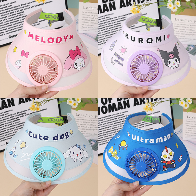 Children's Sanrio Hat with Fan Sun Hat Anti-Uv Sun Hat Summer Sun Protection Hat for Boys and Girls