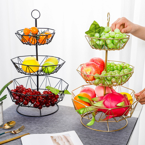 Carefully selected Nordic-style lotus leaf fruit tray, living room European-style home coffee table, three-tier shelf, internet-famous multi-layer storage basket for snacks.