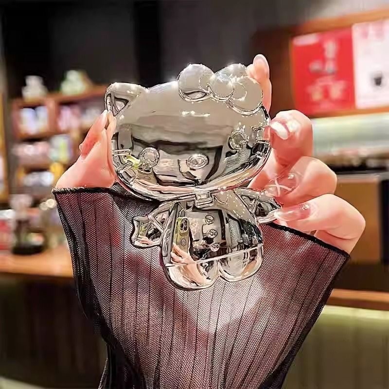 電気メッキ漫画猫携帯電話ホルダー回転化粧鏡無地かわいいギフト DIY 携帯電話ケースアクセサリー素材|undefined