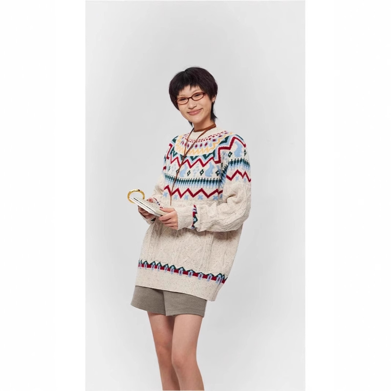 New Year Sweater Fell Island Red Festival Atmosphere Knitted Sweater Couple Clothing Casual oversize Sweater for Men