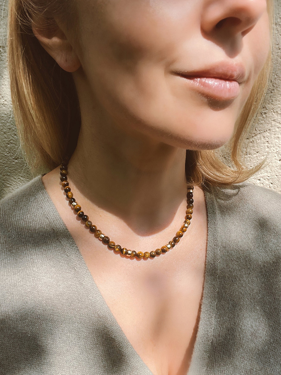 Fashion Round natural stone Titanium Steel Beaded Choker 1 Piece