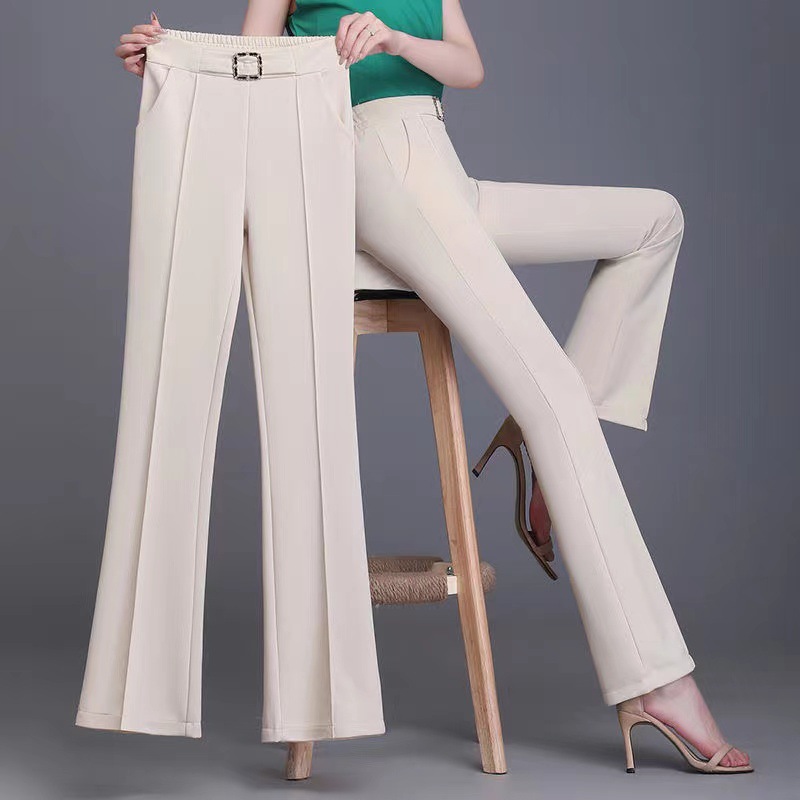 Women's Flared Pants Spring Summer New High-Waisted Elastic Stretchy Elegant Drape Versatile Commuter Style Fashion Suit Pants
