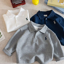 儿童长袖T恤2025春秋新款男童刺绣翻领长袖宽松T恤宝宝上衣潮牌