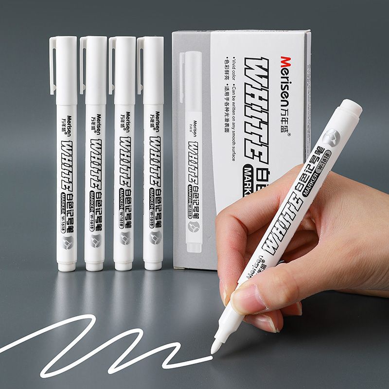 1618 Wan Nian Sheng White Marker Pen Single-Head Non-Erasable Art Drawing Marker Pen for Journaling and Doodling