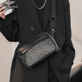 法莱阿玛尼男斜挎包休闲时尚通勤百搭男包单肩包男士包小背包格子