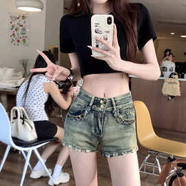 2026夏季新款美式辣妹性感牛仔超短裤女修身显瘦包臀阔腿热裤
