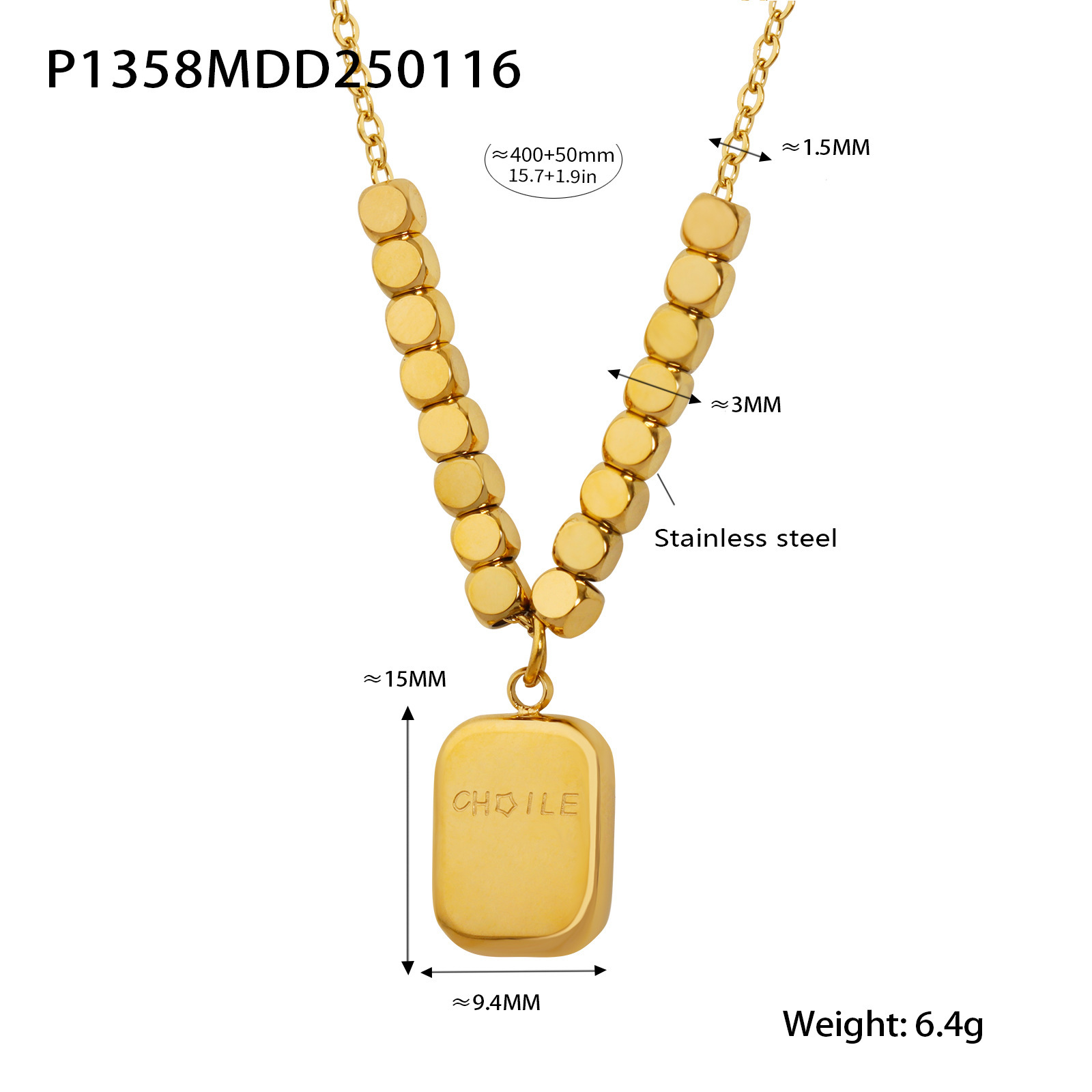 C-C amor amplio aretes instiguado nuevo estilo cuadrado logotipo colgante collar de acero titanio combinación de tendencia