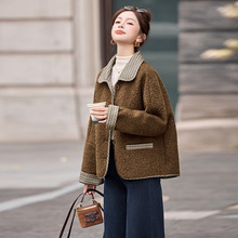 2025秋冬季新款皮毛一体外套女加绒设计感宽松格子拼接外套CY8175