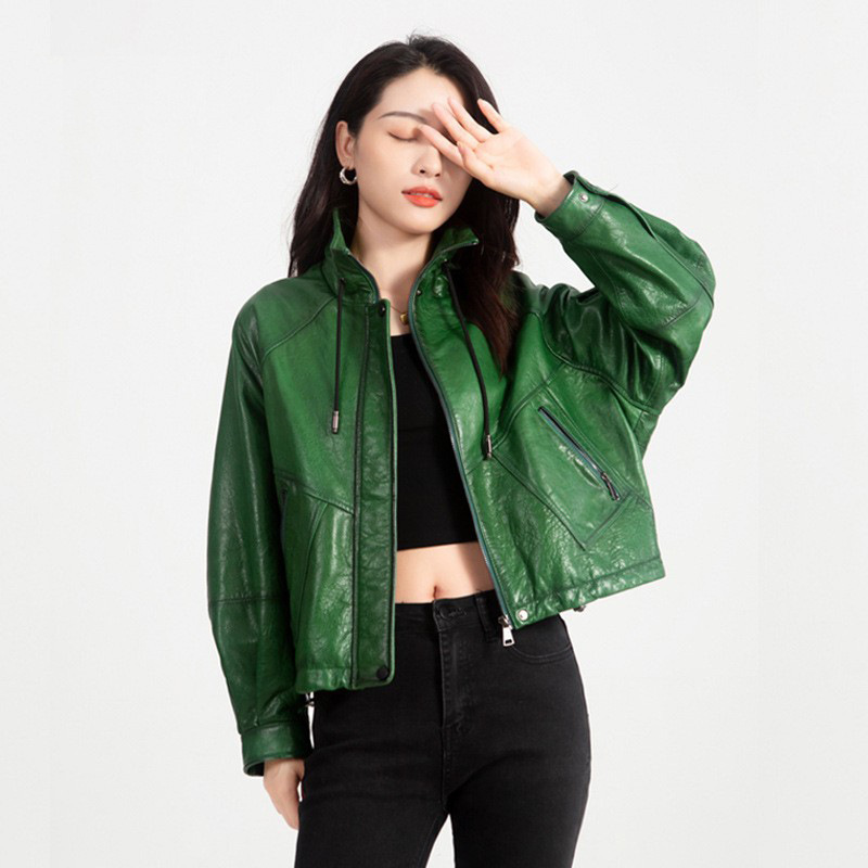 Genuine Leather Jacket for Women Haining Oil Waxed Cowhide Short Jacket 2023 Autumn New Loose Slimming Look Motorcycle Leather Jacket