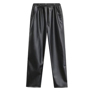 Men's Leather Pants fleece-lined Micro Velvet Spring and Autumn Loose Casual Windproof Warm Delivery Oil-proof Waterproof Work Pants