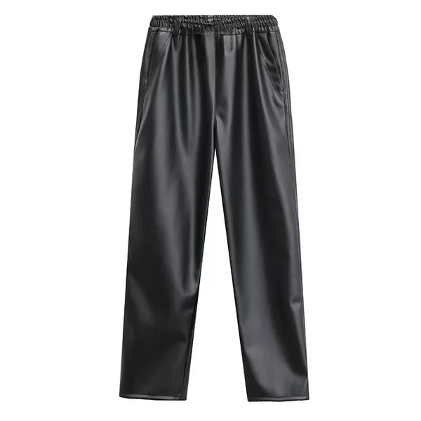 Men's Leather Pants fleece-lined Micro Velvet Spring and Autumn Loose Casual Windproof Warm Delivery Oil-proof Waterproof Work Pants