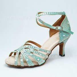 珍珠水钻高端舞鞋欧美跨境新款专业拉丁舞鞋女成年舞会派对婚礼鞋