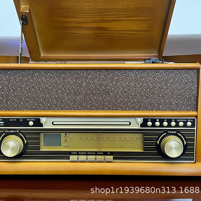 古典的な多機能デスクトップ黒ゴムレコード機クラシックcd機bluetoothレトロfmラジオ一体テープ機|undefined