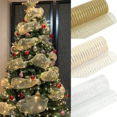 国境を越えた卸売ゴールドとシルバーのクリスマスガーランドメッシュ DIY クリスマスツリーリボン装飾クリスマスギフト包装リボン