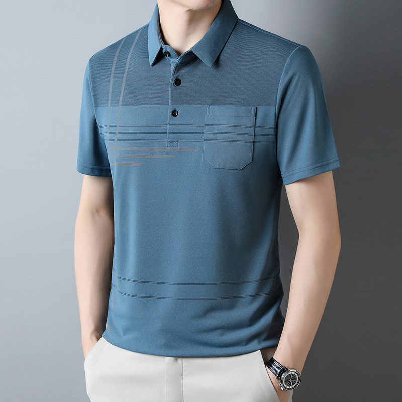 2025 新しい夏中年半袖メンズ tシャツお父さん夏服リアルポケット服通気性ポロシャツ紳士服|undefined
