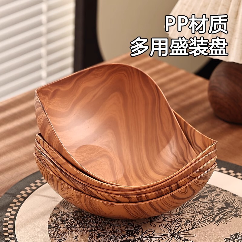 模造木目調三角フルーツプレート、レトロスタイルのスナックプレート、サラダボウル、リビングルームやコーヒーテーブル用のドライフルーツスナックディスプレイプレート|undefined
