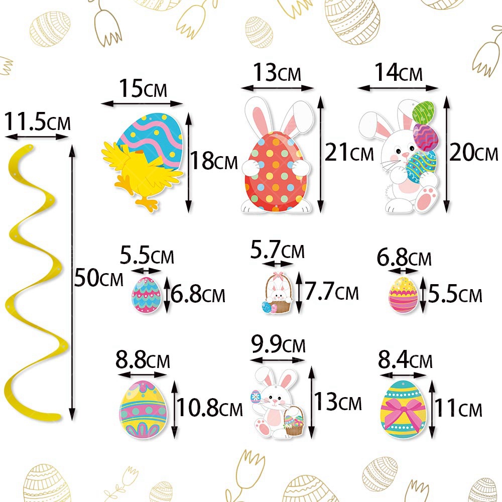 Amazon nueva decoración de pascua adornos en espiral PVC huevo conejo giratoria carillones de viento adornos en espiral