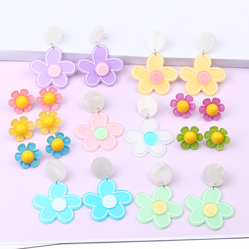 12g Weight 1 Pair Simple Style Flower Arylic Earrings