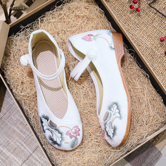 New Women's Embroidered Shoes Single Shoes Flower Cloth Shoes Women's Cheongsam Shoes Buckle White Red Black Shoes Collocation